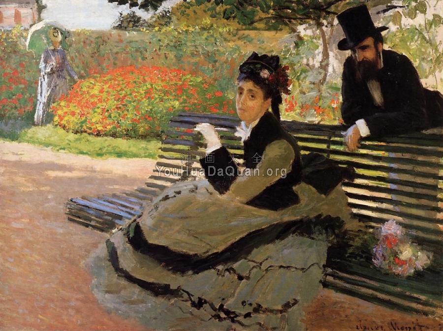 Camille Monet on a Garden Bench - 克劳德·莫奈